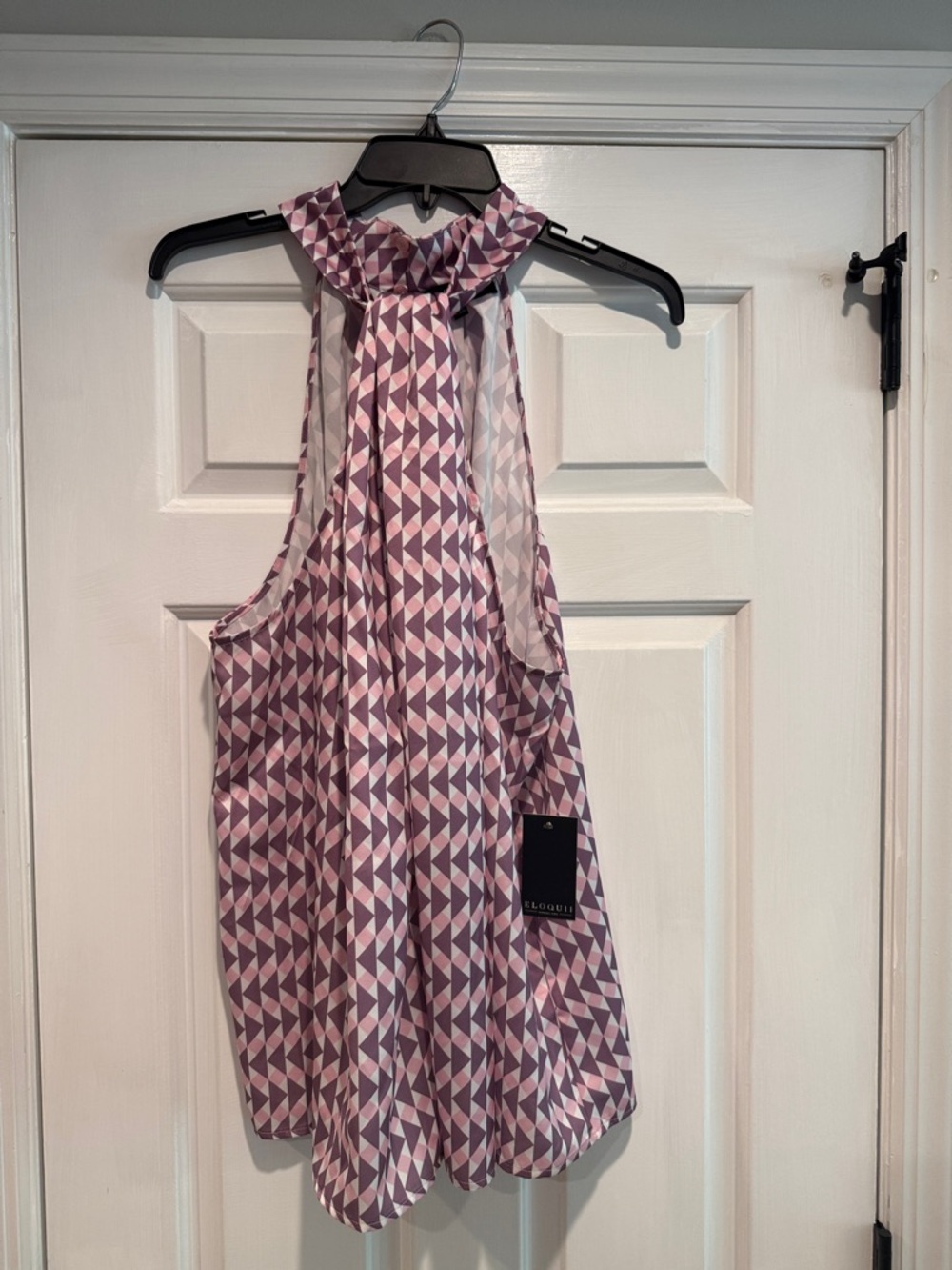 Eloquii Pink and Lavender Geometric Halter Blouse